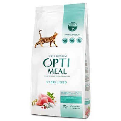 OPTIMEAL Turkey Sterilized Cat &ndash; Сухий корм з індичкою та вівсом для стерилізованих котів, 10кг