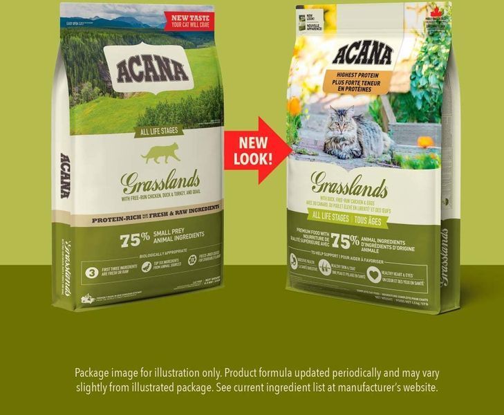 Acana Grasslands Cat корм для котів та кошенят КУРКА, КАЧКА ТА ІНДИЧКА, 4,5 кг
