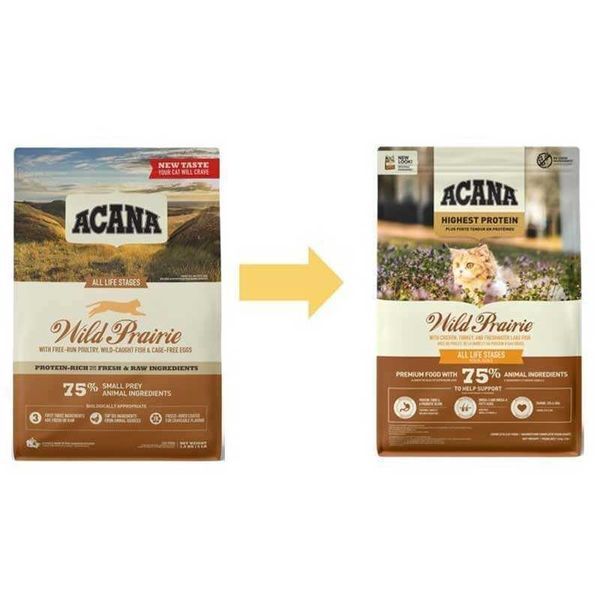 Acana Wild Prairie Cat корм для кошенят та кішок, КУРКА, ІНДИЧКА та РИБА, 4,5 кг
