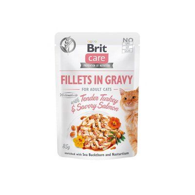 Brit Care Cat Fillets in Gravy Adult Turkey, Salmon для котів у соусі ІНДИЧКА ТА ЛОСОСЬ, 85г