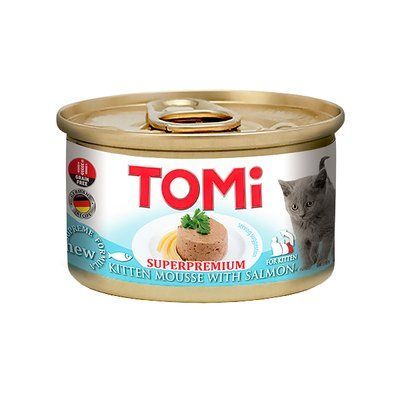 New TOMI SUPERPREMIUM ЛОСОСЬ ,консерва для кошенят ,банка 85г, 85г
