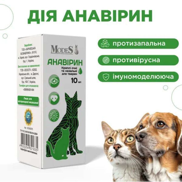 MODES Анавирин лечебные капли глазные и назальные для животных, 10 мл, 10мл