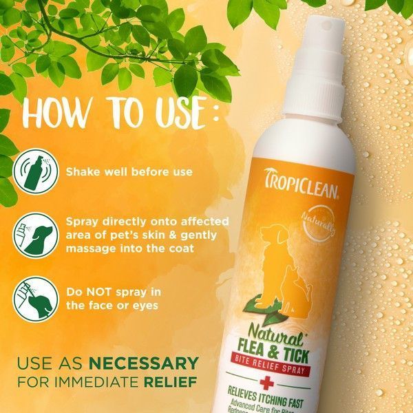 Tropiclean FLEA & TICK BITE RELIEF SPRAY успокаивающий спрей после укусов блох и клещей для собак и котов, 236мл