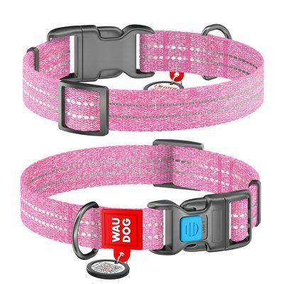 WAUDOG Ошейник из восст. хлопка Re-cotton с QR паспортом, светоотраж., Ш 15 ММ, ДЛ 23-35см, РОЗОВЫЙ